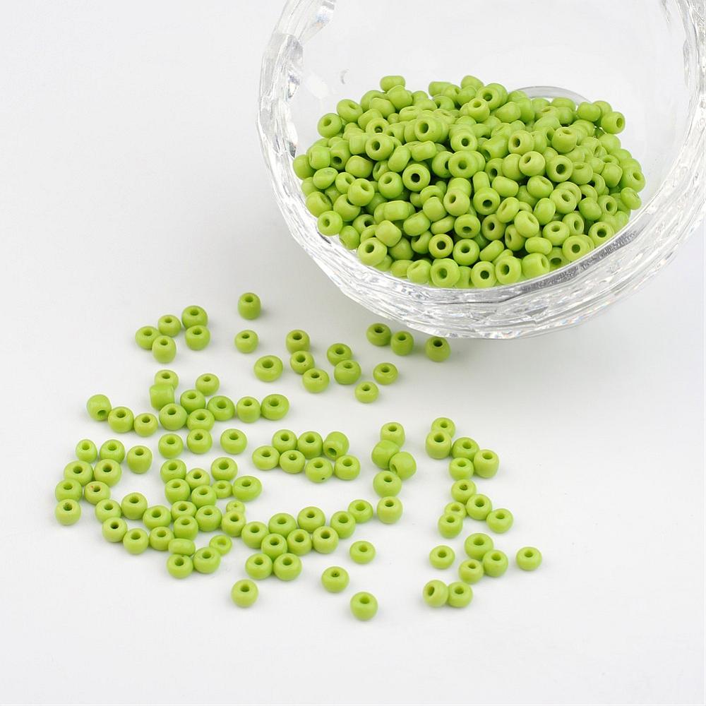 PandaHall 8/0 Opaque Colours Round Glass Seed Beads, GreenYellow, Size: about 3mm in diameter, hole:1mm, about 1101pcs/50g Glass Green