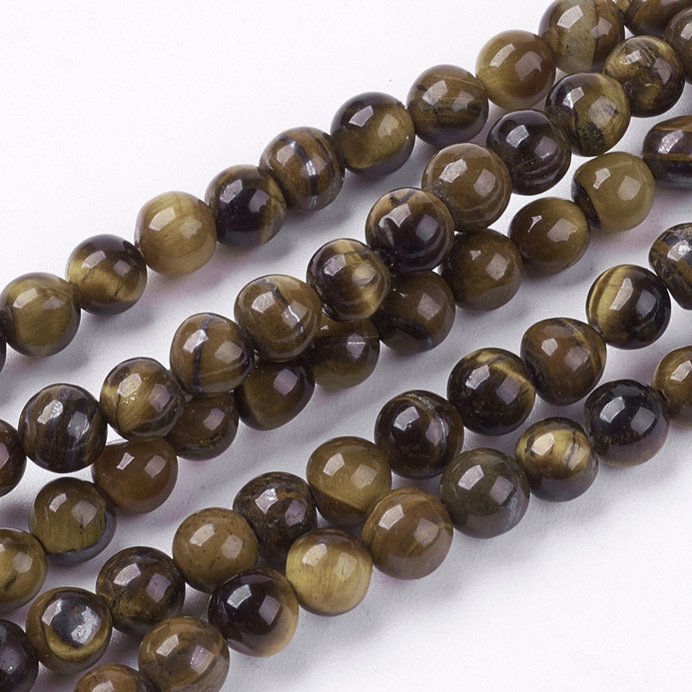 PandaHall Natural Tiger Eye Round Bead Strands, 4mm, Hole: 1mm; about 110~120pcs/strand, 15.7" Tiger Eye Round Brown