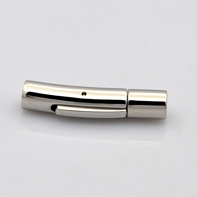 PandaHall 304 Stainless Steel Bayonet Clasps, Stainless Steel Color, 28x6mm, Hole: 4mm Stainless Steel