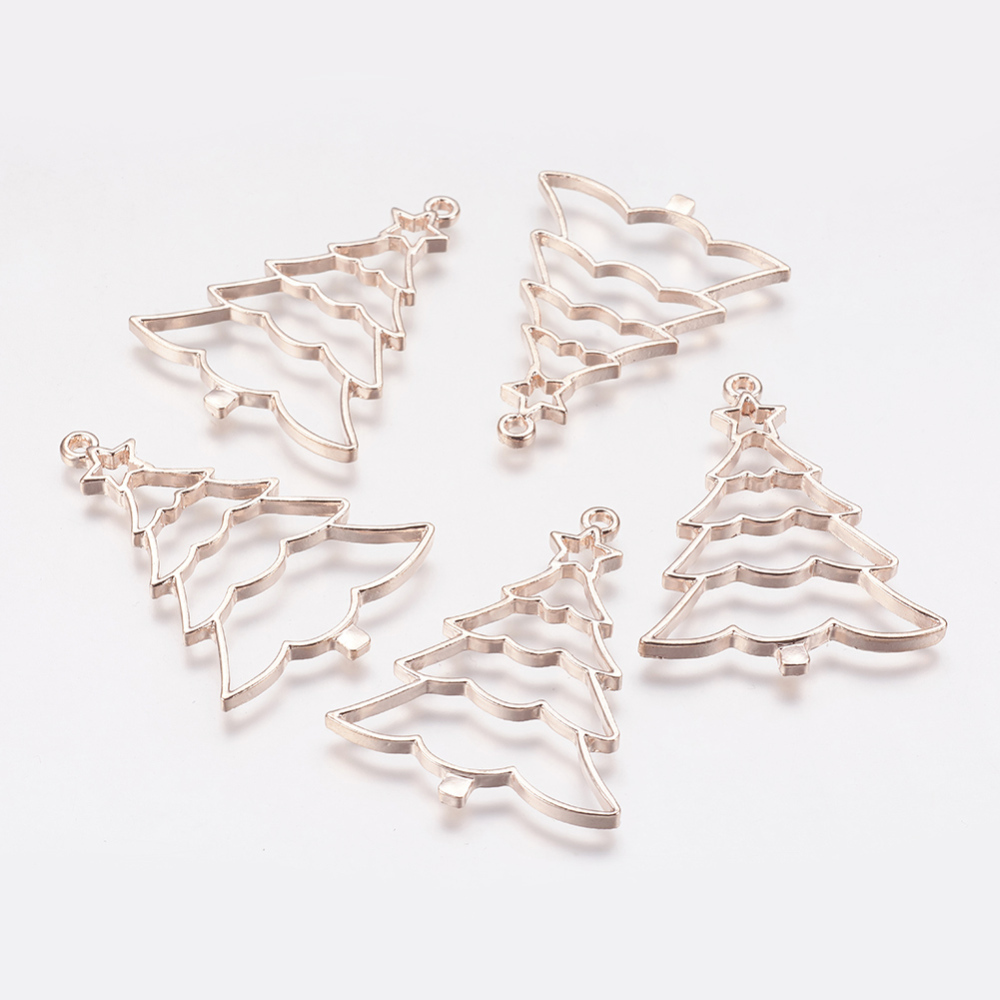 PandaHall Alloy Open Back Bezel Pendants, For DIY Resin, Pressed Flower Jewelry, Christmas Tree, Rose Gold, 43x33x2mm, Hole: 2mm Alloy Tree