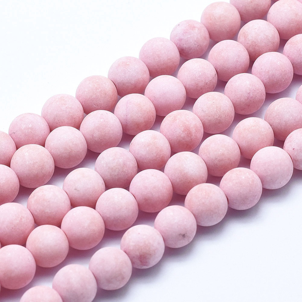 PandaHall Natural Mashan Jade Beads Strands, Dyed, Frosted, Round, Pink, 8mm, Hole: 1mm; about 49~50pcs/strand, 16" Mashan Jade Round Pink