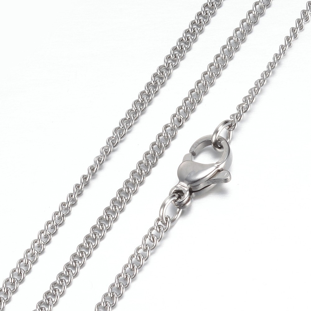 PandaHall 304 Stainless Steel Curb Chain Necklaces, with Lobster Claw Clasps, Stainless Steel Color, 19.2"(49cm) Stainless Steel