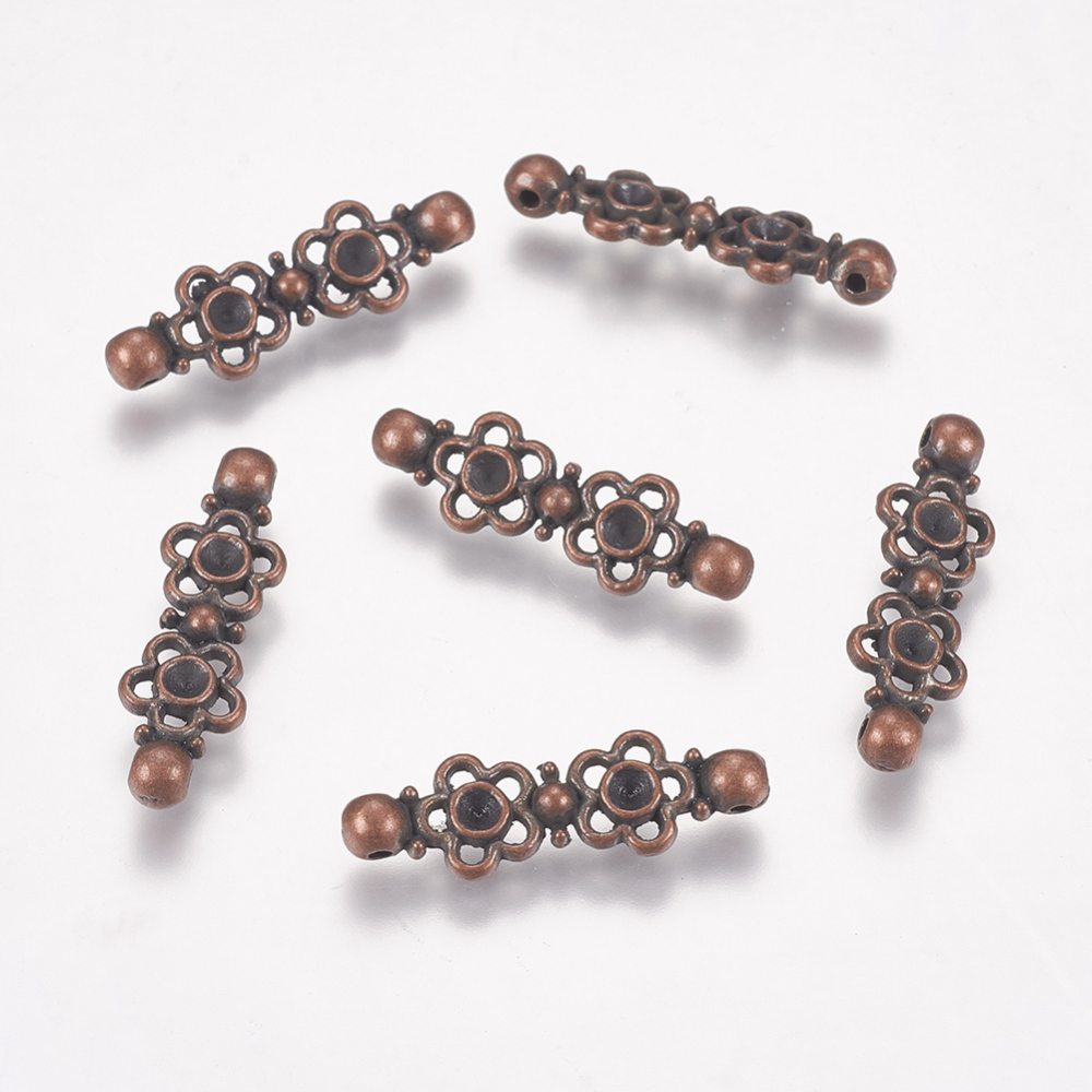 PandaHall Alloy Bead Sqacers, Cadmium Free & Nickel Free & Lead Free, Red Copper, 27x8.5x4mm, Hole: 1mm, Fit for 2.5mm rhinestone Alloy