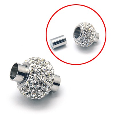 PandaHall 304 Stainless Steel Magnetic Clasps, with Polymer Clay Rhinestone Beads, Grade A, Rondelle, Crystal, 18x16mm, Inner Diameter: 6mm...
