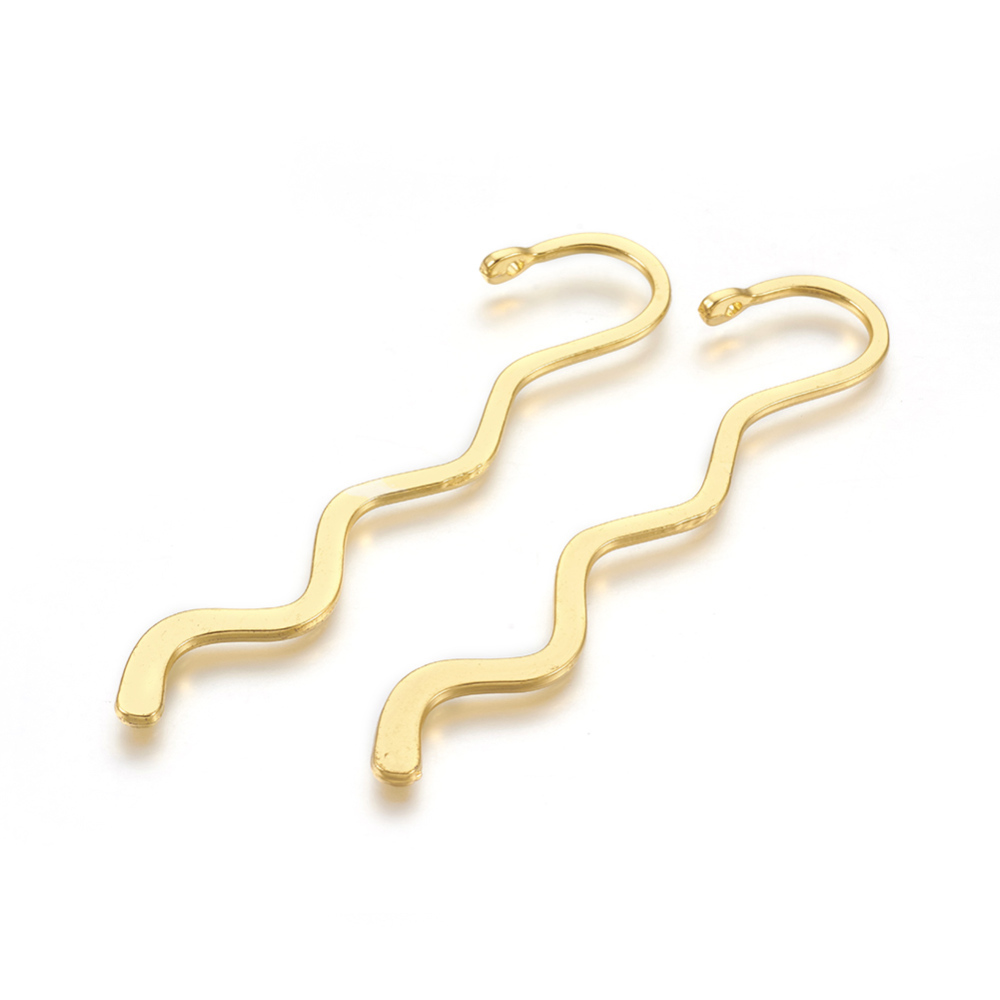 PandaHall Alloy Wavy Bookmarks, Lead Free and Cadmium Free & Nickel Free, Golden Color, about 83.5mm long, 17mm wide, 2mm thick, hole: 1.5mm...