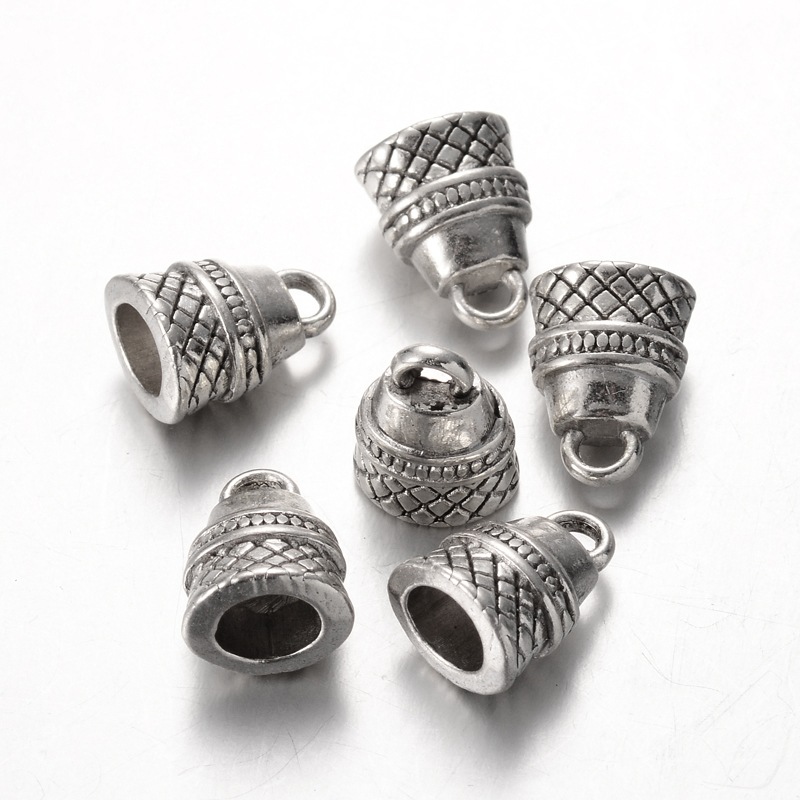 PandaHall Alloy Bell Shape Cord Ends, Antique Silver Color, about 12mm long, 9mm wide, 8mm thick, hole: 1.5mm Alloy