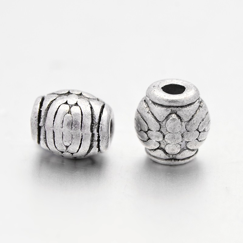PandaHall Tibetan Silver Beads, Lead Free & Nickel Free & Cadmium Free, Drum, Antique Silver, about 6mm in diameter, 6mm thick, hole: 2mm...