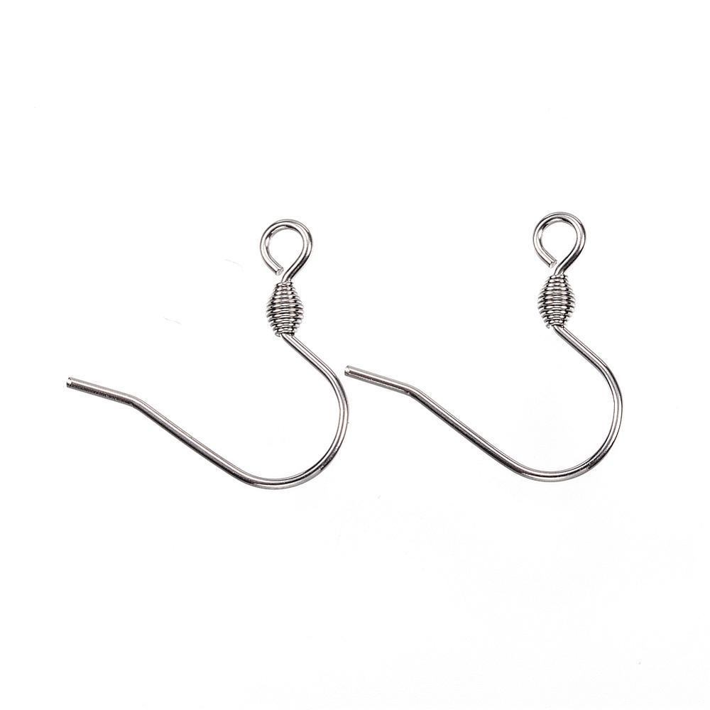 PandaHall 304 Stainless Steel Earring Hooks, Stainless Steel Color, 17x17.5x2.5mm, Hole: 2mm; Pin: 0.8mm Stainless Steel