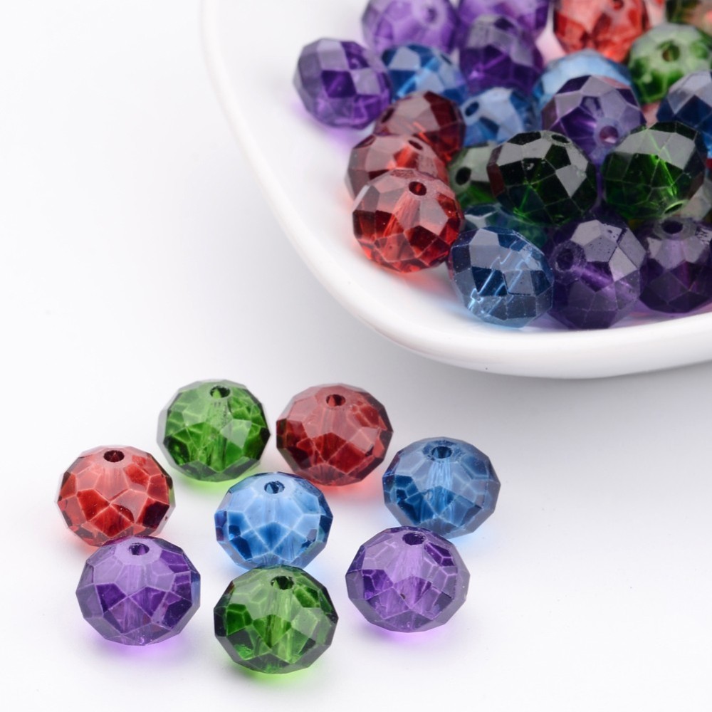 PandaHall Faceted Spray Painted Transparent Glass Beads, Rondelle, Mixed Color, 10.00x 8.00mm, Hole: 1.50mm Glass Rondelle Multicolor