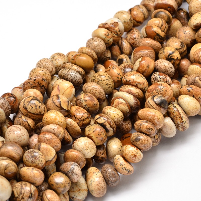 PandaHall Natural Picture Jasper Gemstone Nuggets Bead Strands, 6~10x9~12x8~10mm, Hole: 1mm; about 15.3"~15.7" Picture Jasper Nuggets
