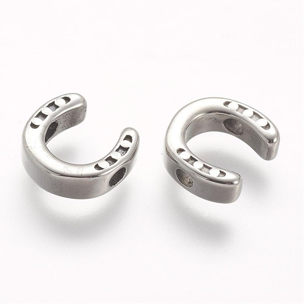 PandaHall 304 Stainless Steel Beads, Horseshoes, Antique Silver, 9.5x10x3mm, Hole: 2mm Stainless Steel Horse