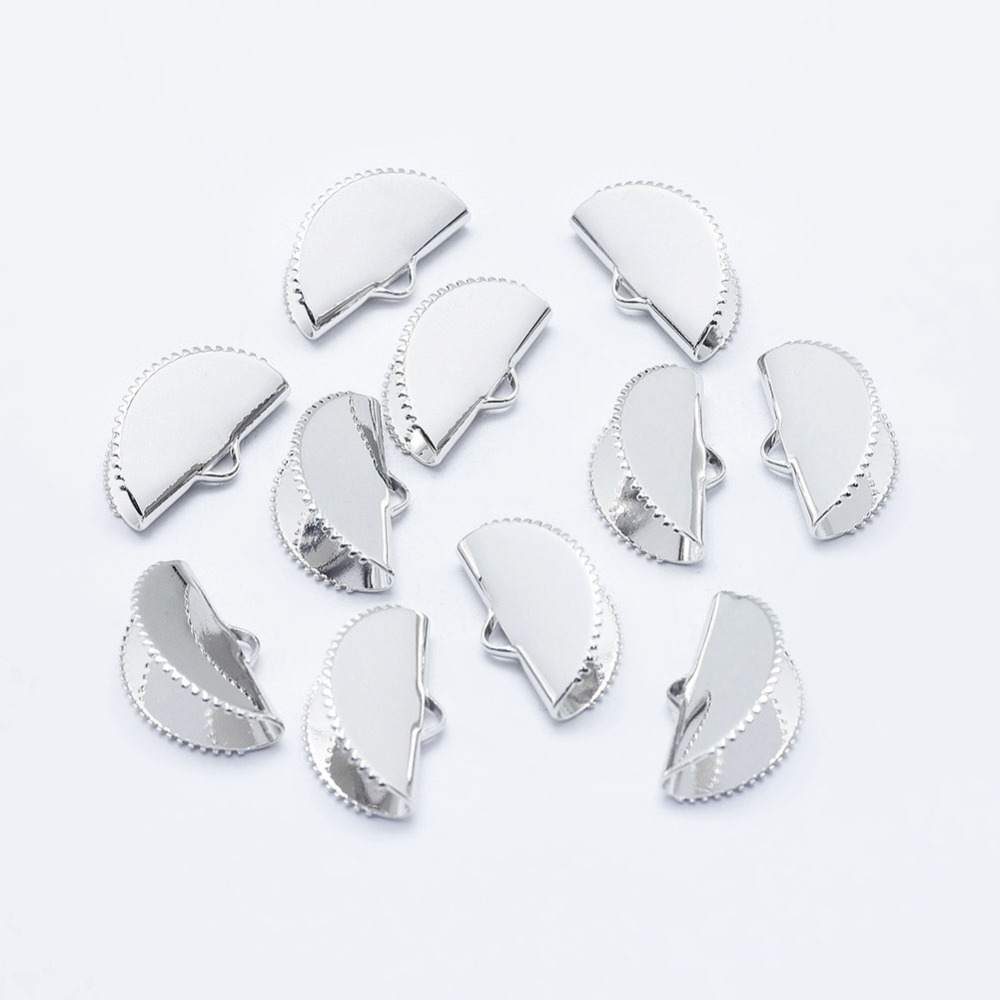 PandaHall Electroplated Brass Ribbon End, Long-Lasting Plated, Nickel Free, Fan Shaped, Real Platinum Plated, 11.5x20x7.5mm, Hole: 3x2mm...