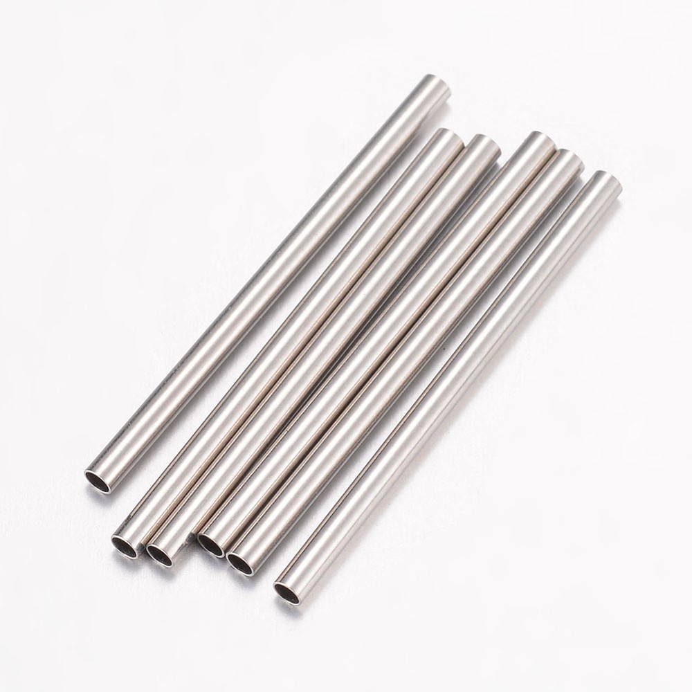 PandaHall 304 Stainless Steel Tube Beads, Stainless Steel Color, 25x1.5mm, Hole: 1mm Stainless Steel Tube