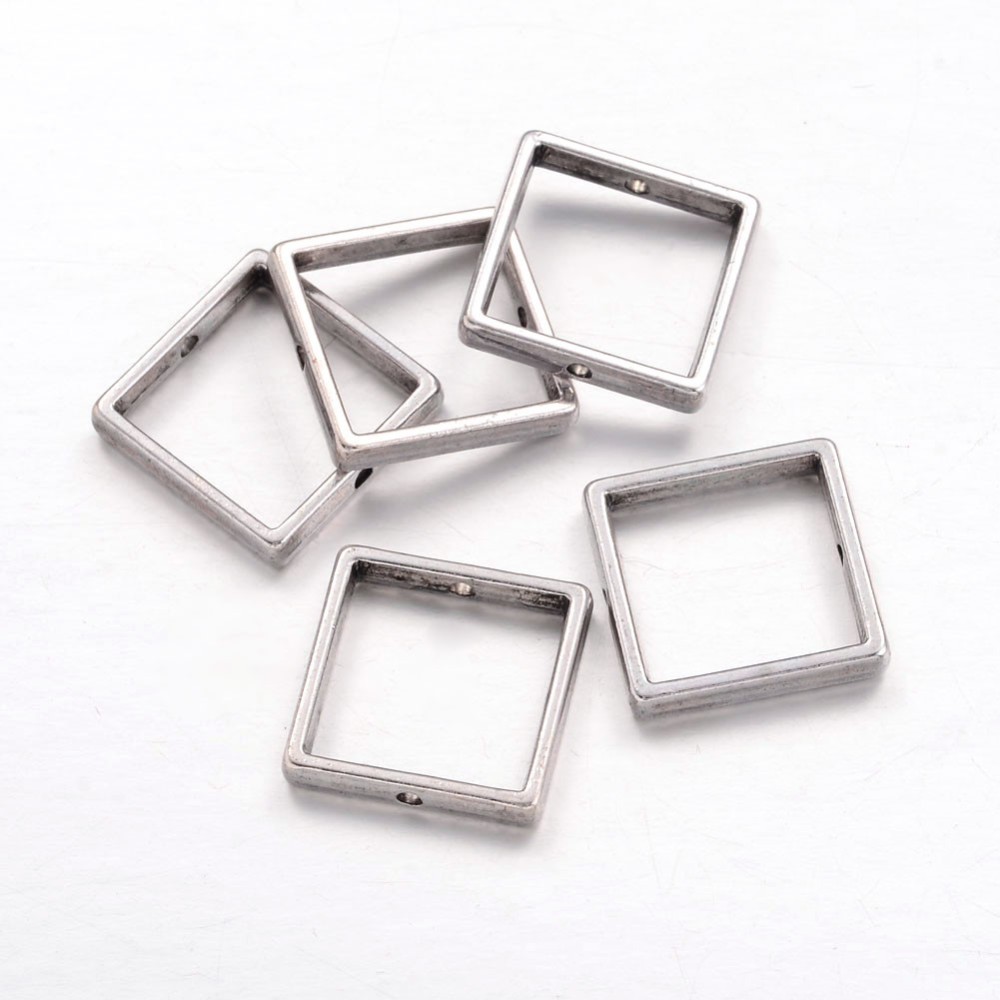 PandaHall Alloy Bead Frames, Square, Lead Free and Cadmium Free, Antique Silver, about 17mm long, 17mm wide, 3mm thick, hole: 1mm Alloy...