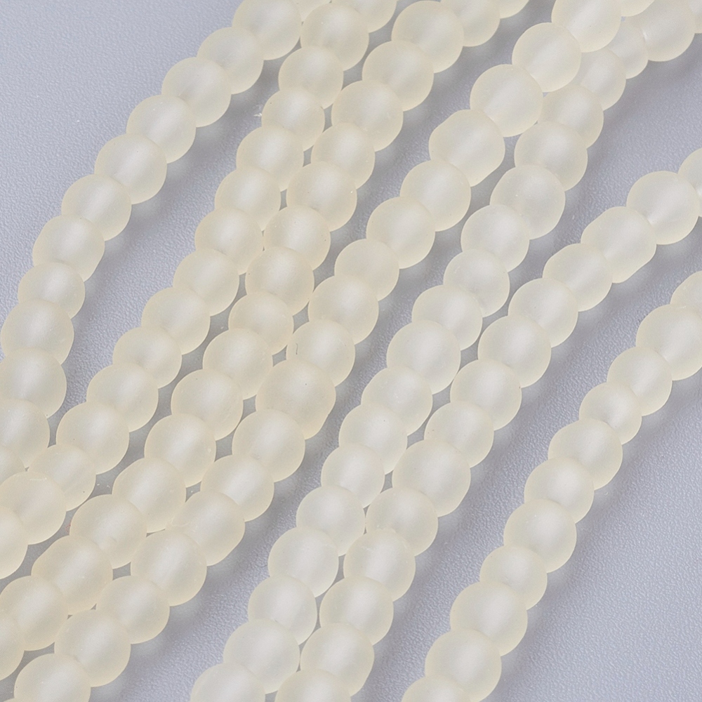 PandaHall Transparent Glass Bead Strands, Frosted, Round, LightGoldenrodYellow, 4mm, Hole: 1.1~1.6mm; about 200pcs/strand, 31.4" Glass Round...