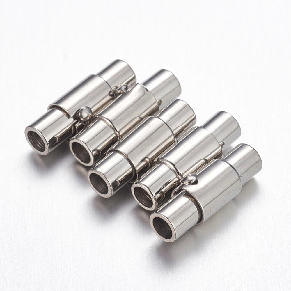 PandaHall DIY Stainless Steel Magnetic Screw Jewelry Clasps, Column, Size: about 4mm wide, 18mm long, 3mm inner diameter Stainless Steel...