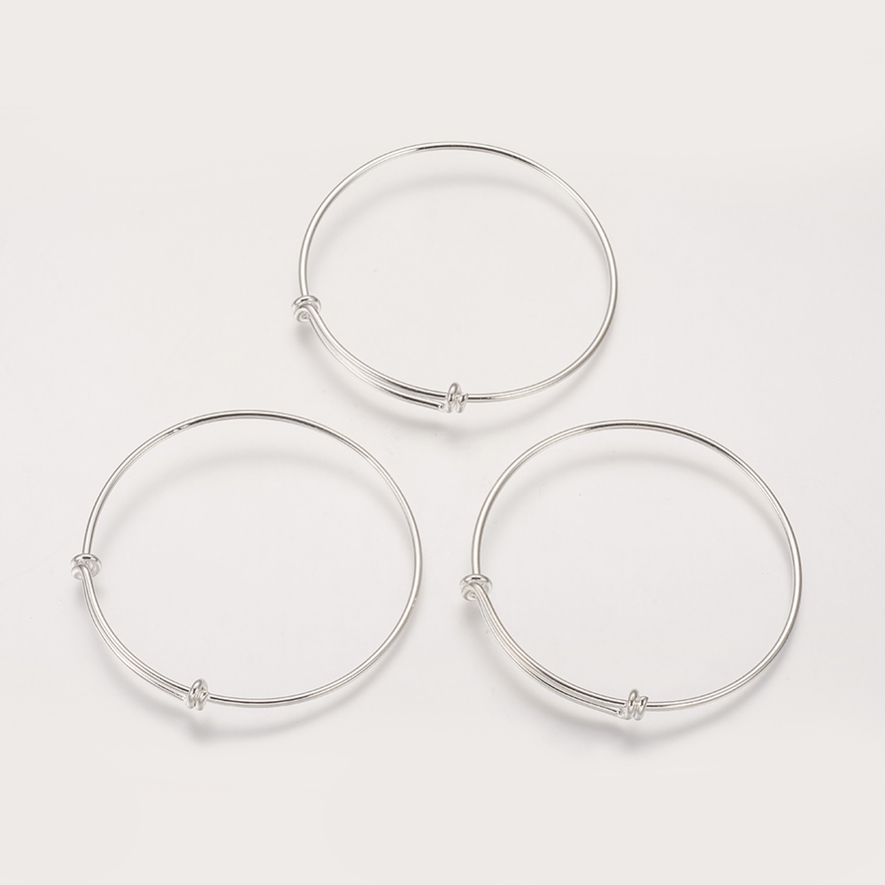 PandaHall Brass Bangle Making, Silver, Diameter: 68~71mm, Inner Diameter: 64~67mm, Adjustable Length: 32~36mm Brass Silver