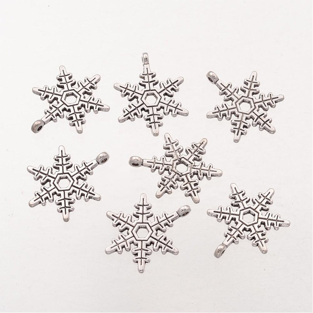 PandaHall Christmas Snowflake Tibetan Style Pendants, Lead Free and Cadmium Free, Antique Silver, 24x21mm, Hole: 1.5mm Alloy Snowflake