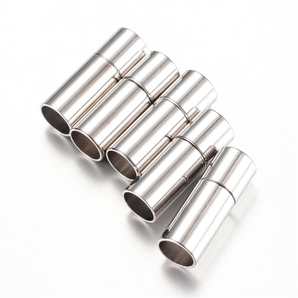 PandaHall Brass Clasps, Column, Platinum, 17x5mm, Half Hole: 4mm Brass