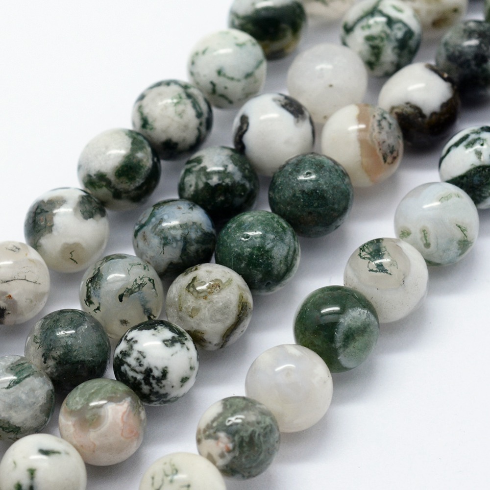 PandaHall Natural Tree Agate Beads Strands, Round, 10mm, Hole: 1mm; about 37pcs/strand, 14.76"(37.5cm) Natural Agate Round