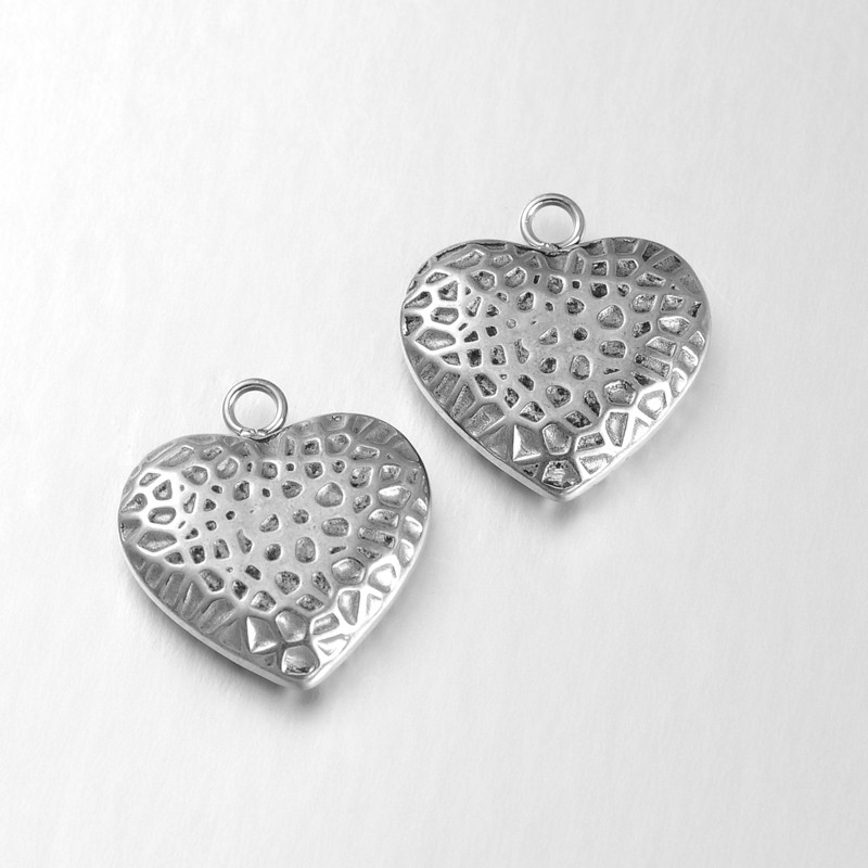 PandaHall Heart 304 Stainless Steel Pendants, Stainless Steel Color, 17x16x4mm, Hole: 2mm Stainless Steel Heart