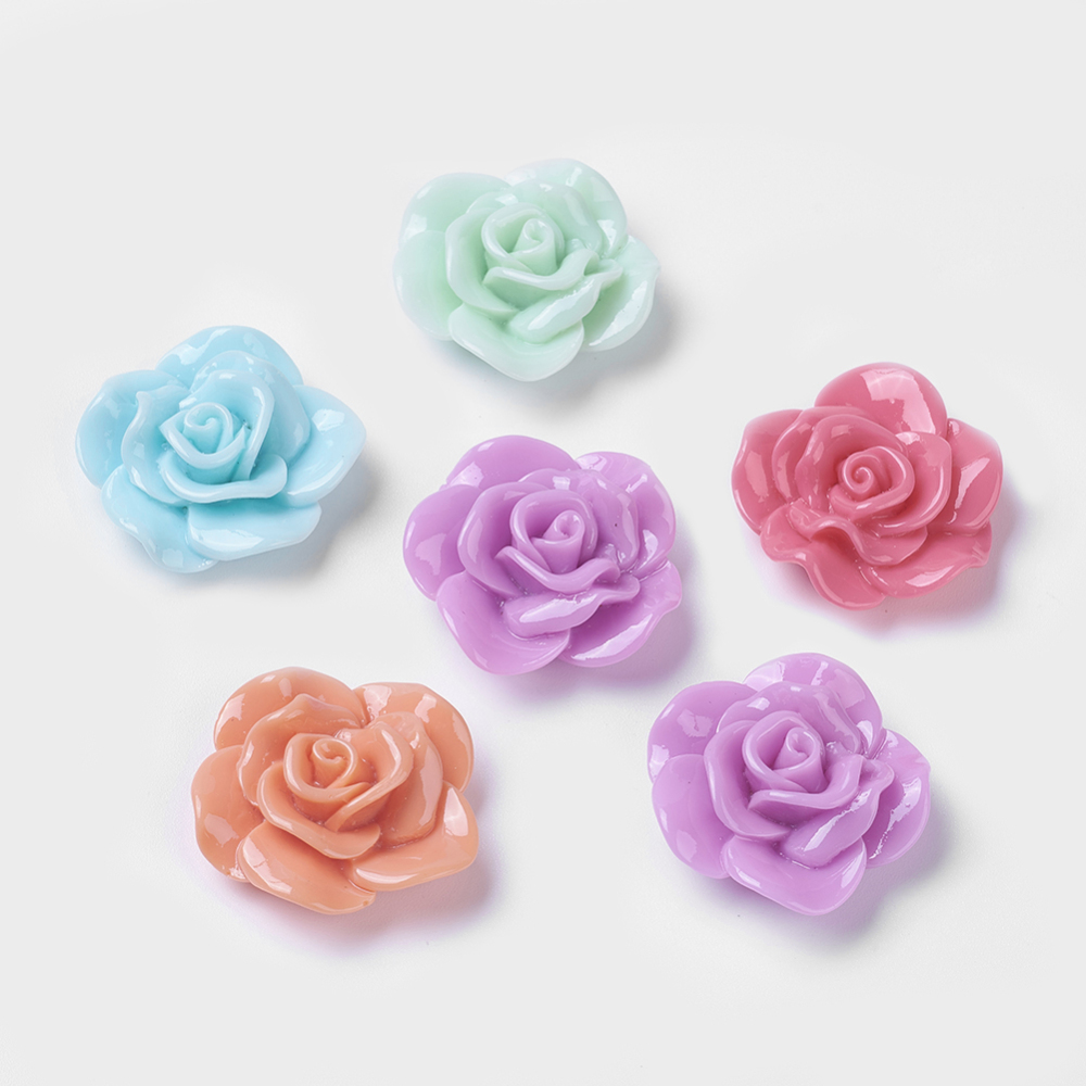 PandaHall Mixed Resin Flower Cabochons, Size: about 30mm long, 28mm wide, 10mm thick. Resin Flower Multicolor