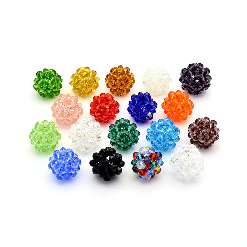 PandaHall Transparent Glass Crystal Beaded Round Beads, Mixed Color, 14mm, Beads: 4mm Glass Round Multicolor