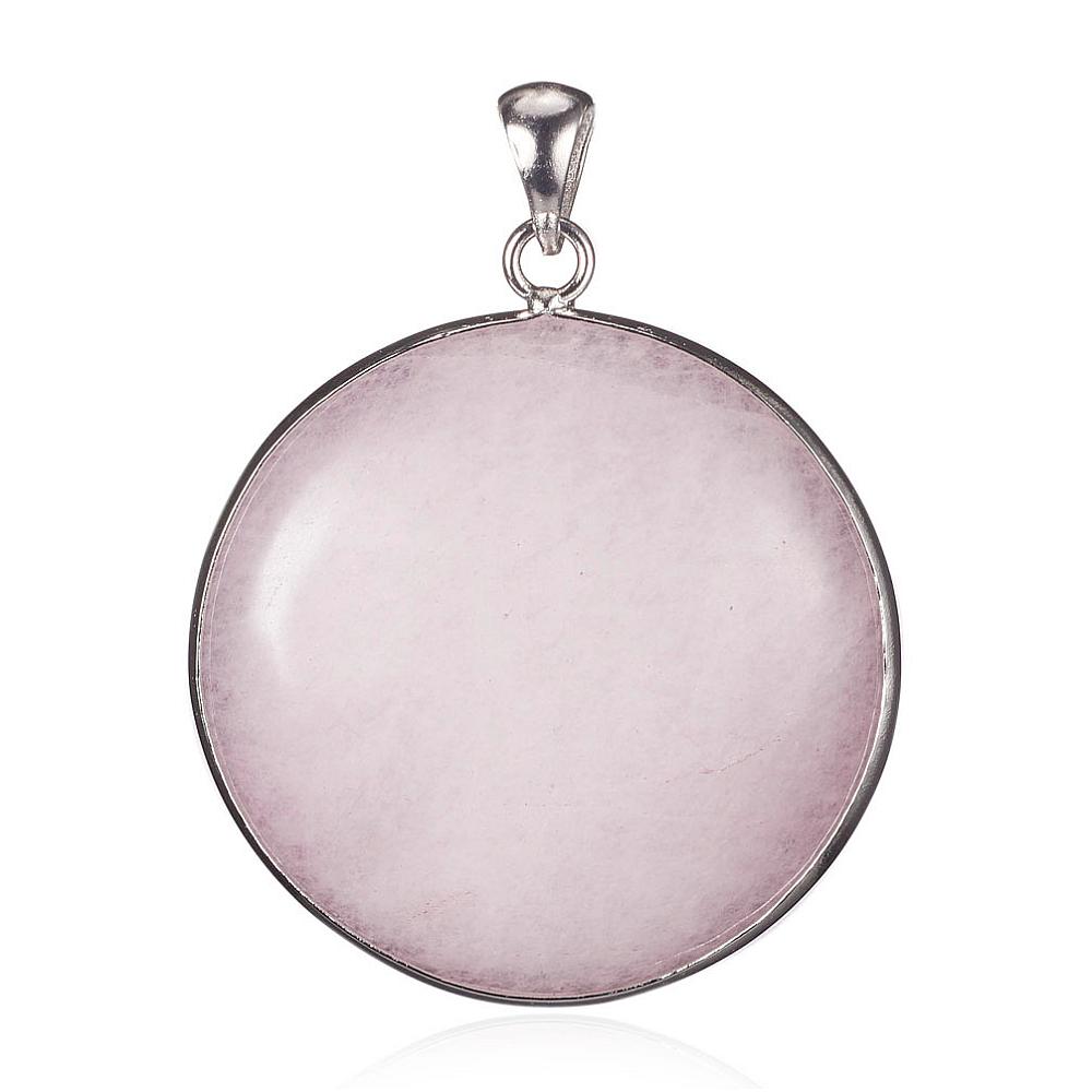 PandaHall Natural Sinkiang Jade Pendants, with Brass Findings, Dyed, Flat Round, Platinum, Pink, 44x39x7mm, Hole: 4.5x7mm Sinkiang Jade Flat...