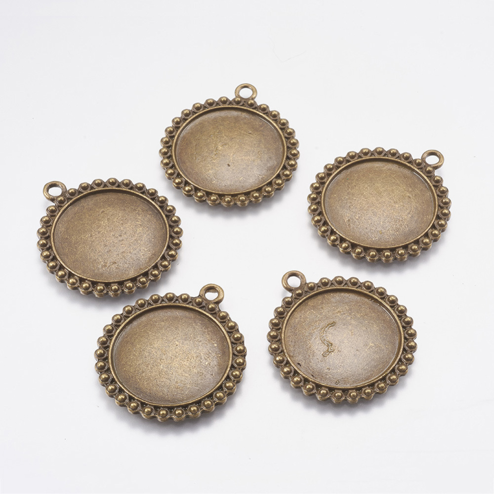 PandaHall Alloy Pendant Cabochon Settings, Lead Free & Cadmium Free & Nickel Free, Flat Round, Antique Bronze, 30mm in diameter, 23mm inner...