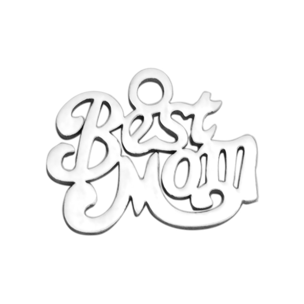 PandaHall 304 Stainless Steel Charms, Phrase Best Mom, Stainless Steel Color, 10x13.7x1mm, Hole: 1.5mm Stainless Steel Word