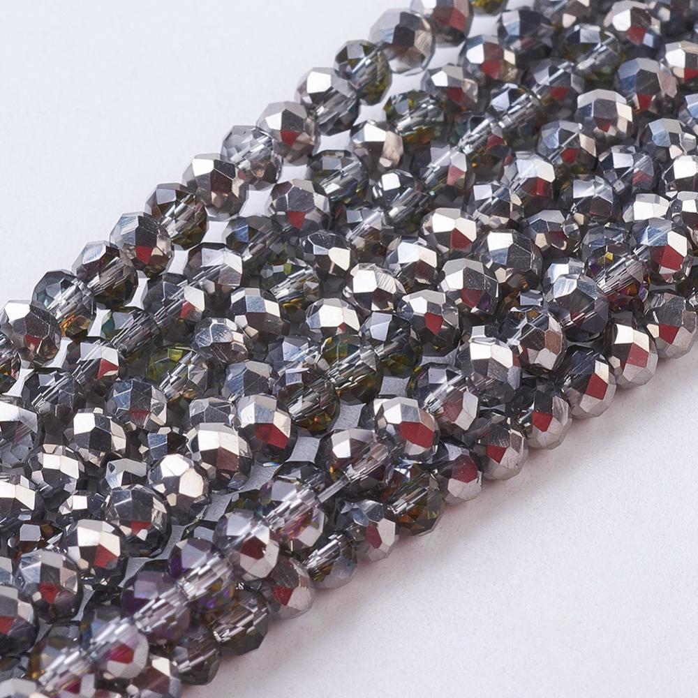 PandaHall Electroplate Glass Faceted Rondelle Beads Strands, Half Plated, LightGrey, 3x2mm, Hole: 1mm; about 100pcs/strand, 10" Glass...