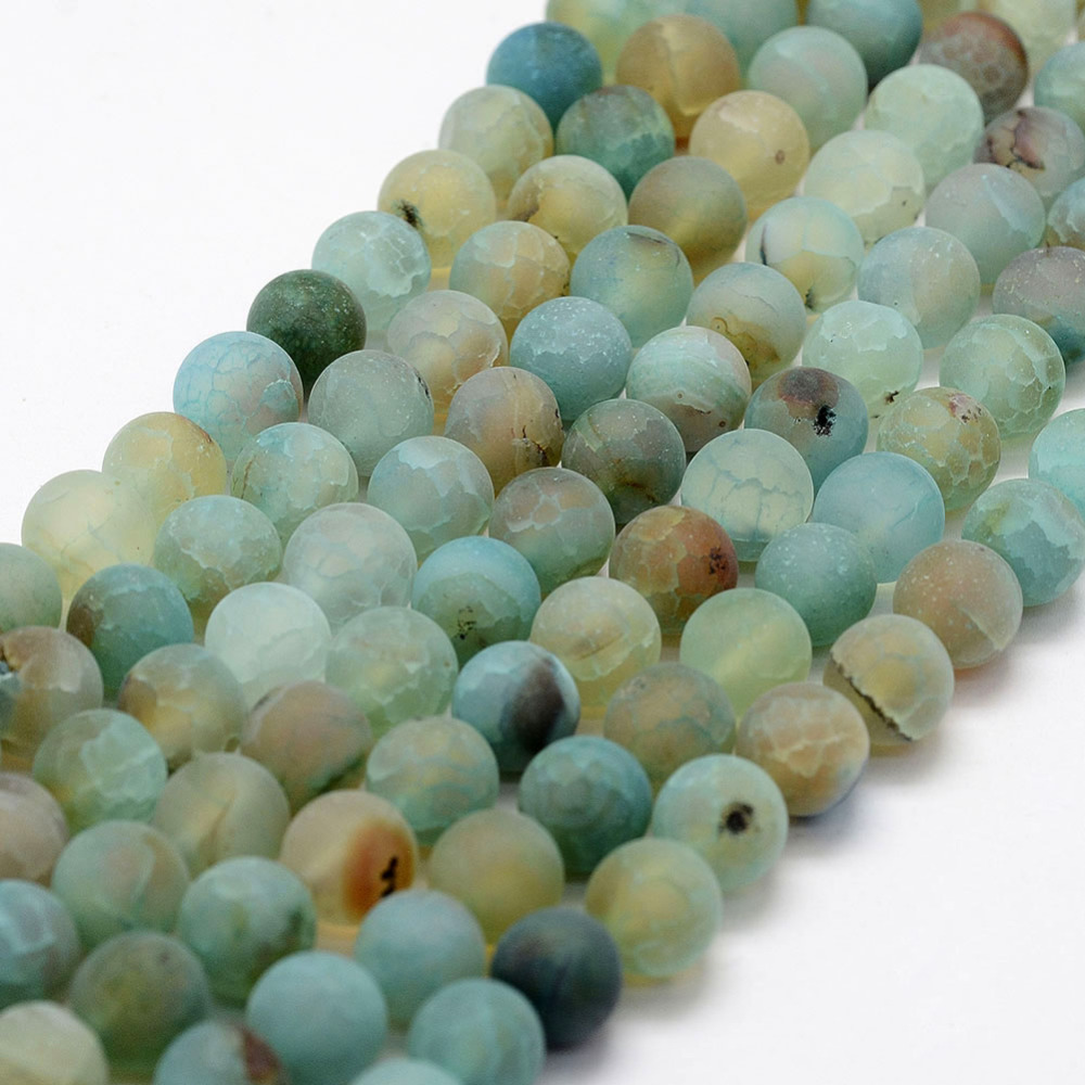 PandaHall Frosted Natural Agate Beads Strands, Round, Dyed & Heated, LightGreen, 8mm, Hole: 1mm; about 48pcs/strand, 15.1" Natural Agate...