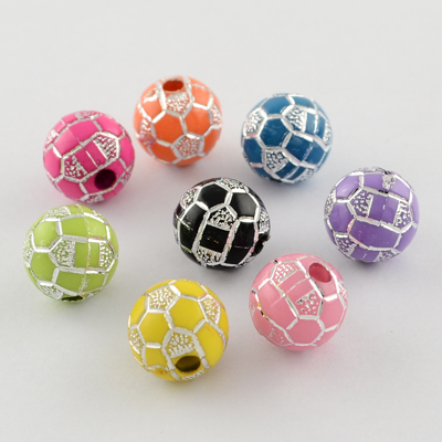 PandaHall Plating Acrylic Beads, Metal Enlaced, Round, Mixed Color, 10mm, Hole: 2mm; about 900pcs/500g Acrylic Round Multicolor