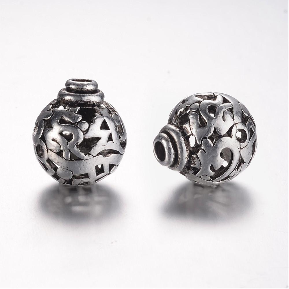 PandaHall Tibetan Style Alloy 3-Hole Guru Beads, Round, Antique Silver, 16x14mm, Hole: 3mm Alloy Round