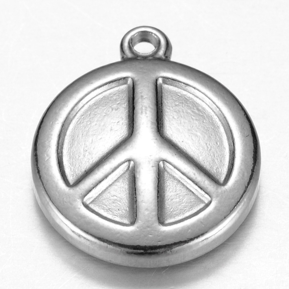 PandaHall 304 Stainless Steel Pendants, Peace Sign, Stainless Steel Color, 17x14x3.5mm, Hole: 1mm Stainless Steel Peace Sign