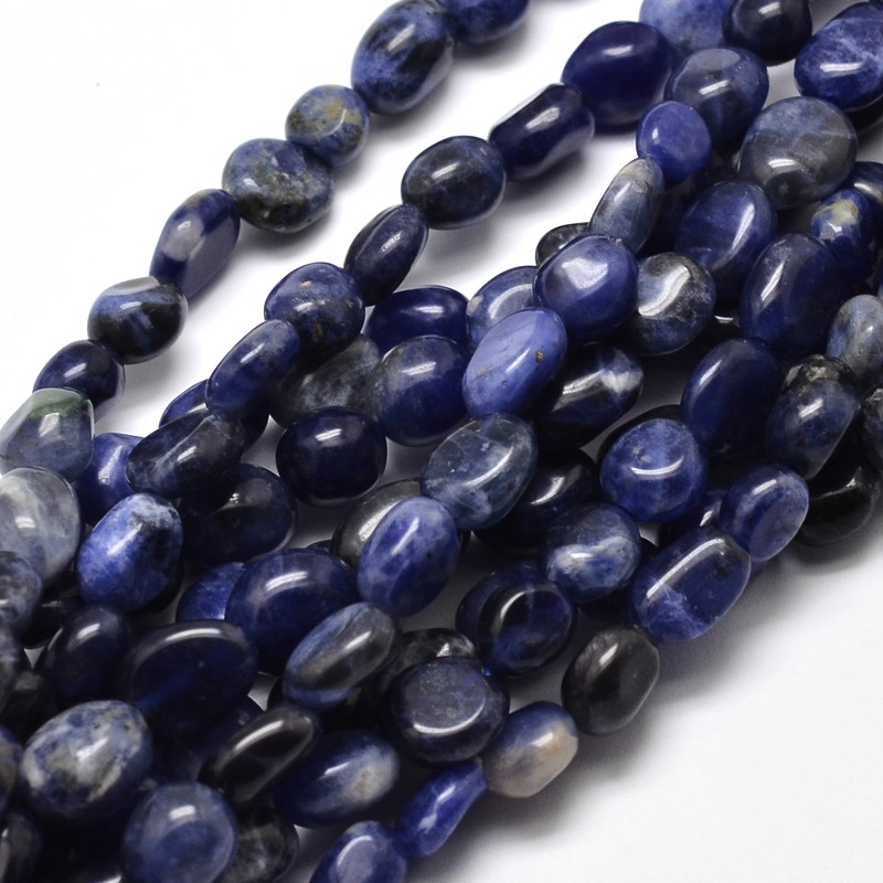 PandaHall Natural Sodalite Nuggets Beads Strands, 5~10x6~7x3~7mm, hole: 1mm; about 14.9"~15.7" Sodalite Nuggets
