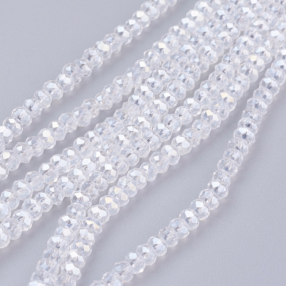 PandaHall Electroplate Glass Beads Strands, AB Color Plated, Faceted Rondelle, Clear AB, 3x2mm; Hole: 0.5mm, about 193~195pcs/strand, 16.7"...