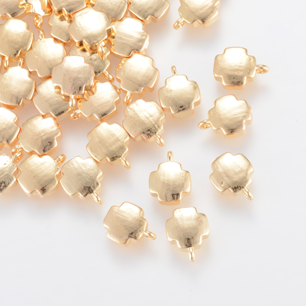 PandaHall Brass Pendants, Real Gold Plated, Cross, 9x7x3mm, Hole: 1mm Brass Cross