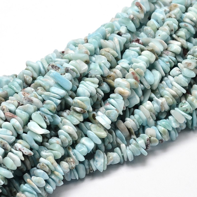 PandaHall Natural Larimar Chip Beads Strands, 5~14x4~10mm, Hole: 1mm; about 15.5"~16.1" Larimar Chip