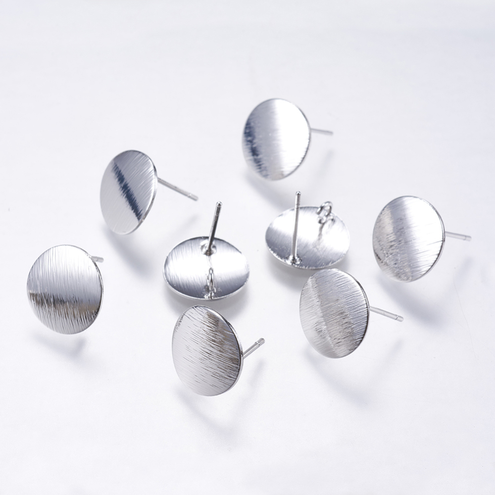 PandaHall Drawbench Brass Stud Earring Findings, Flat Round, Real Platinum Plated, 12x1mm, Hole: 2mm; Pin: 0.5mm Brass