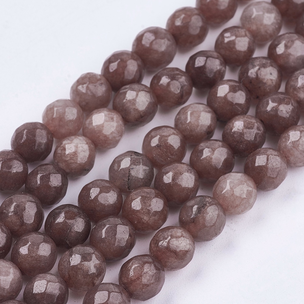 PandaHall Natural Jade Bead Strands, Dyed, Faceted, Round, Camel, 8mm; Hole: 1mm; 48pcs/strand, 14.9" Other Jade Round Brown