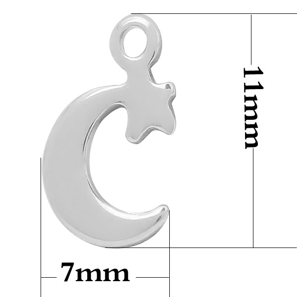 PandaHall Moon and Star 316 Stainless Steel Charms, Stainless Steel Color, 11x7x1mm, Hole: 1mm Stainless Steel Moon