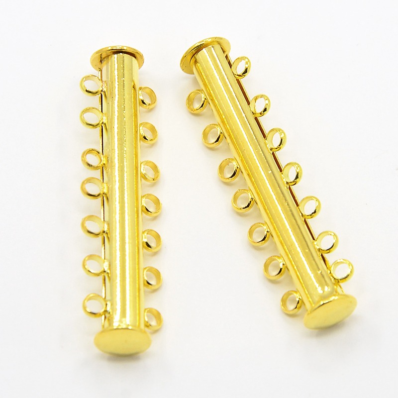 PandaHall 7-strands Brass Magnetic Slide Lock Clasps, 14 Holes, for Multi-strand Jewelry,Golden,40.00x10.00mm, Hole: 1.50mm Brass
