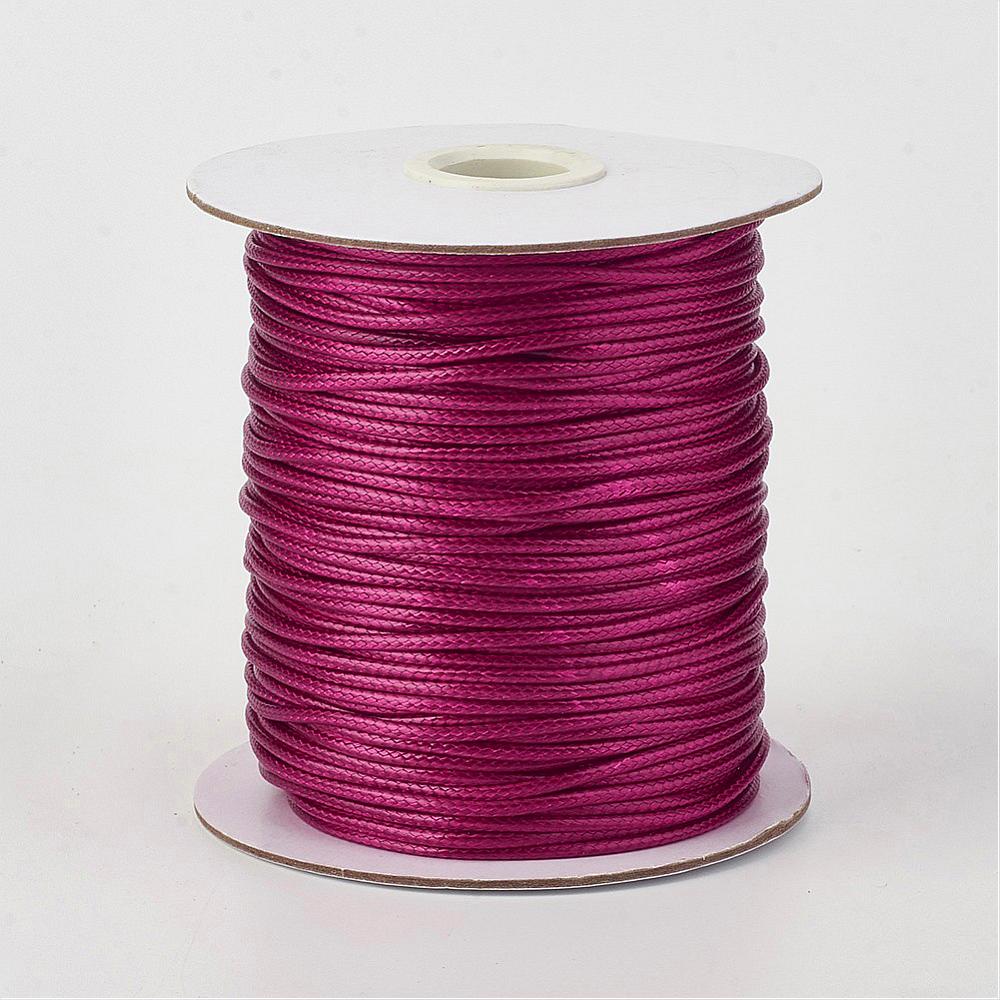 PandaHall Environmental Korean Waxed Polyester Cord, MediumVioletRed, 2mm; about 100yards/roll(91.44m/roll). Waxed Polyester Cord Red