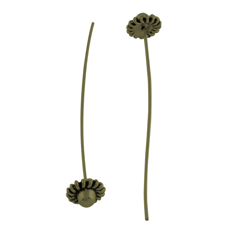 PandaHall Brass Fancy Pins, with Alloy Findings, Cadmium Free & Nickel Free & Lead Free, Antique Bronze, 53x8mm, Pin: 1mm Brass