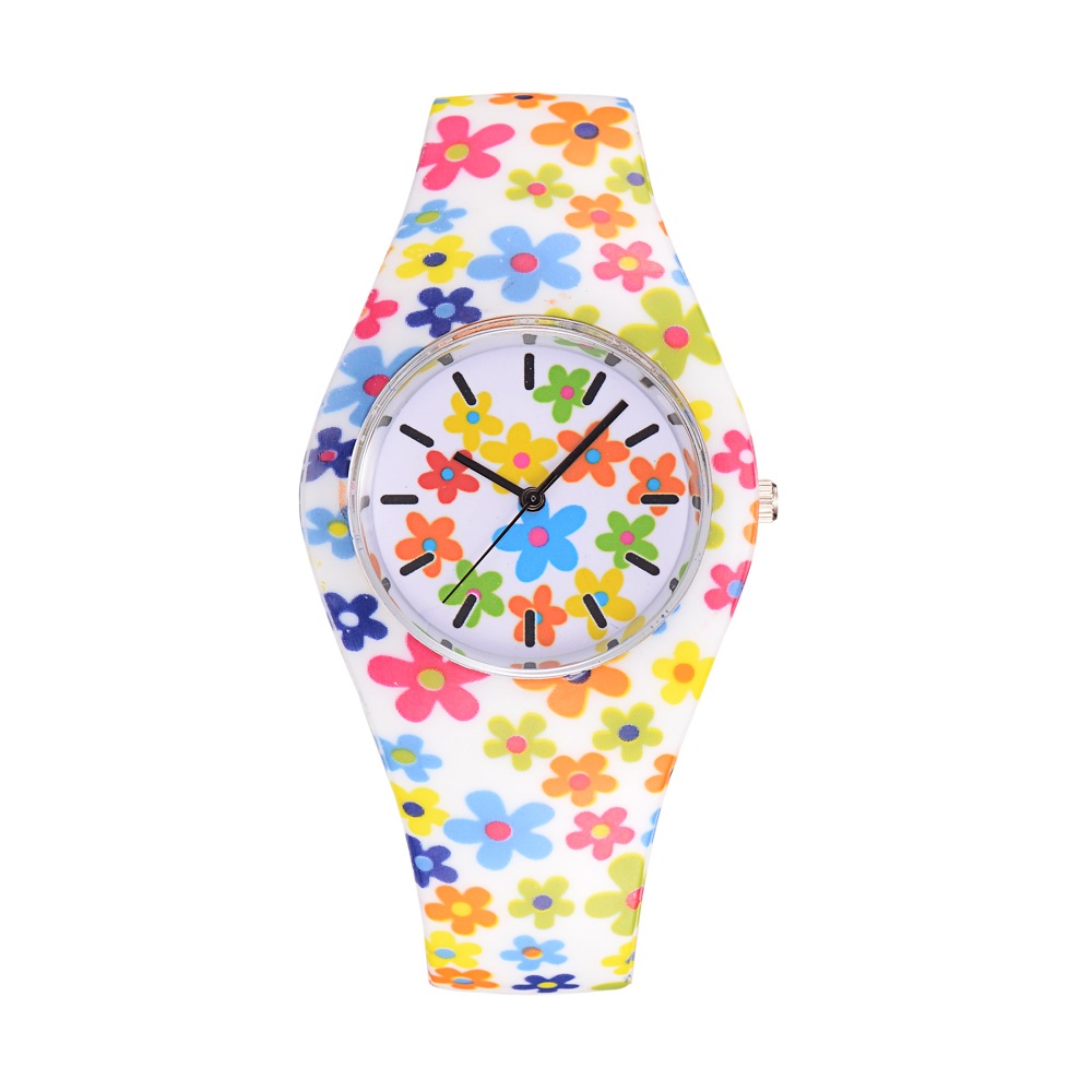 PandaHall Women's Flower Printing Silicone Quartz Wristwatches, with Platinum Tone Alloy Watch Heads, Colorful, 255x18.5mm; Watch Head...