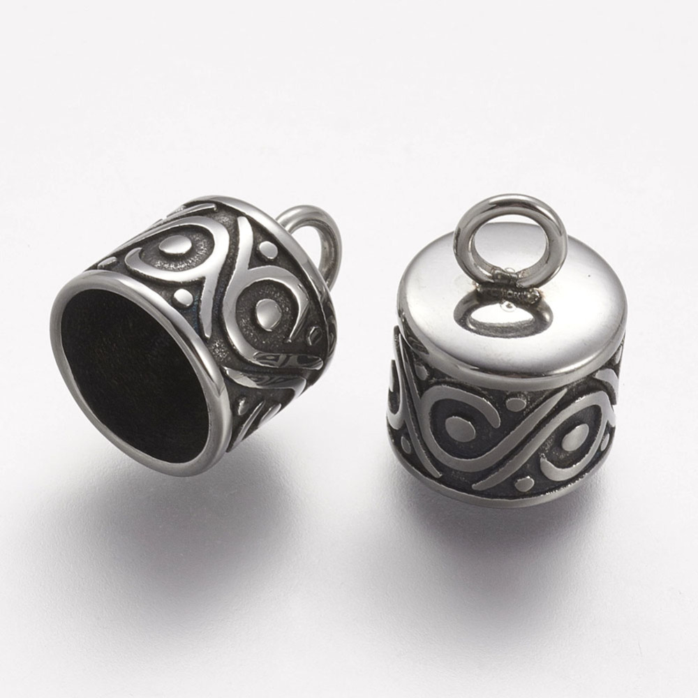 PandaHall 304 Stainless Steel Cord Ends, Antique Silver, 13.5x10mm, Hole: 3mm Stainless Steel
