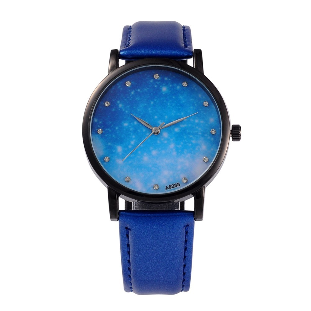 PandaHall Women's Alloy PU Leather Quartz Wristwatches, with Rhinestones, Gunmetal Plated , Blue, 240x18mm; Watch Head: 39.5x10.5; Watch...