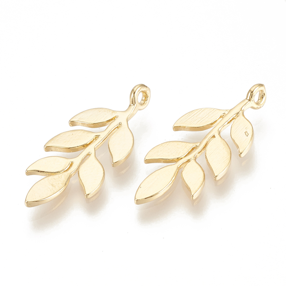 PandaHall Brass Pendants, Leaf, Real Gold Plated, 25x11x1.5mm, Hole: 1mm Brass Leaf
