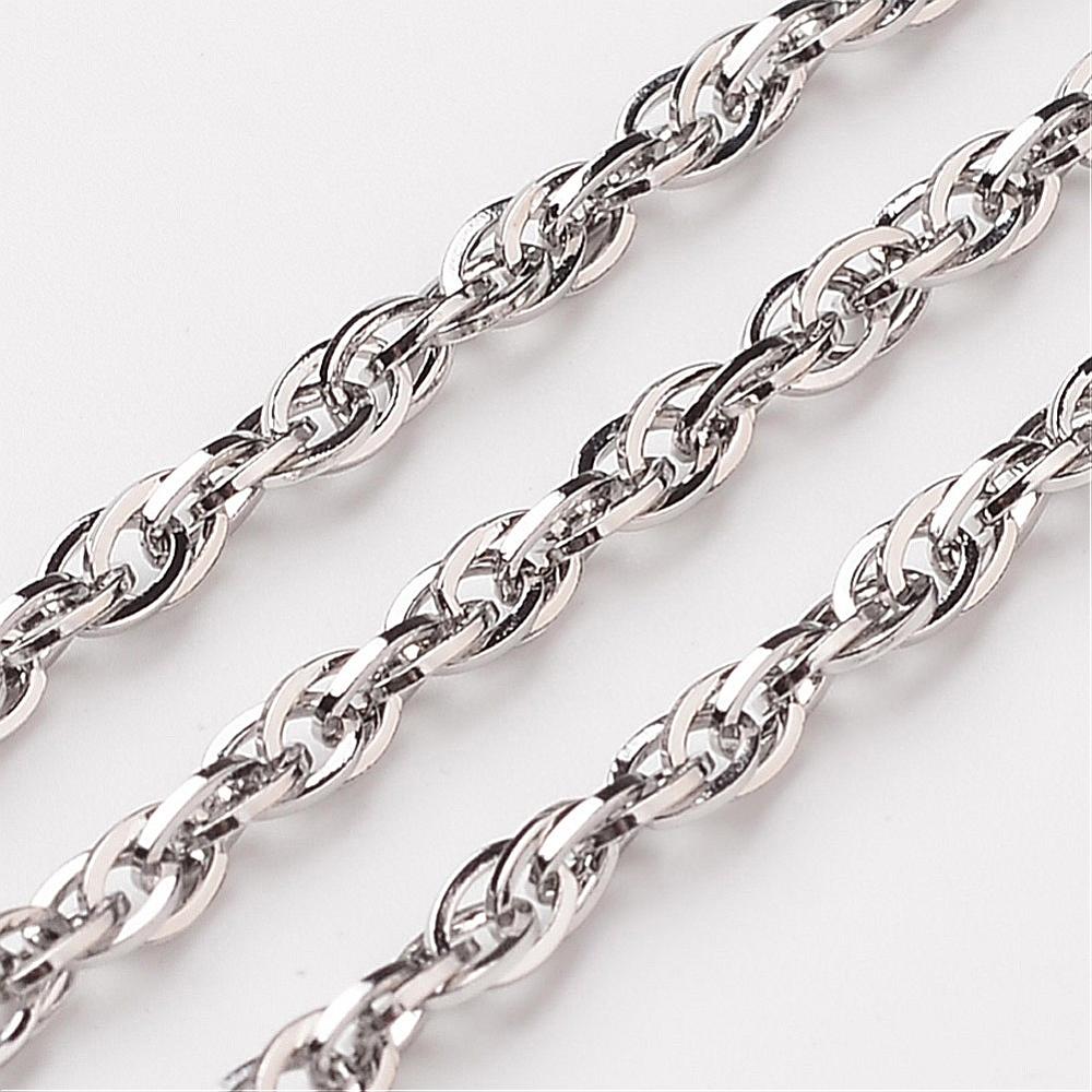 PandaHall 304 Stainless Steel Rope Chains, Stainless Steel Color, 3mm Stainless Steel